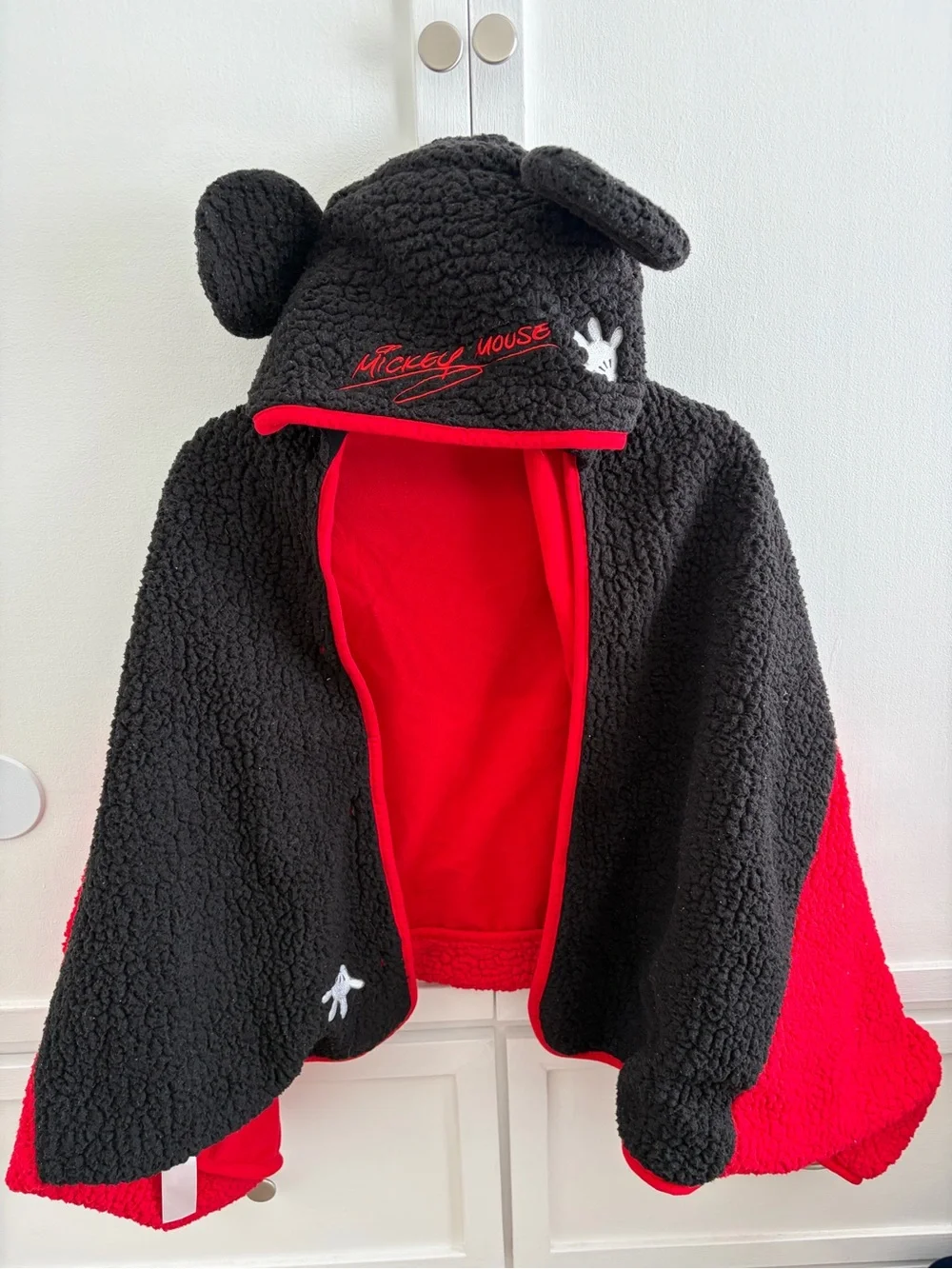 Disney Mickey Mouse Black & Red Sherpa Hooded Cape
